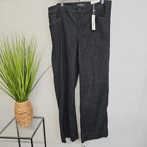 NWT Chicos Trousers Jean Black Denim High Rise‎ Wide Leg Pants Size 3R US 16R
